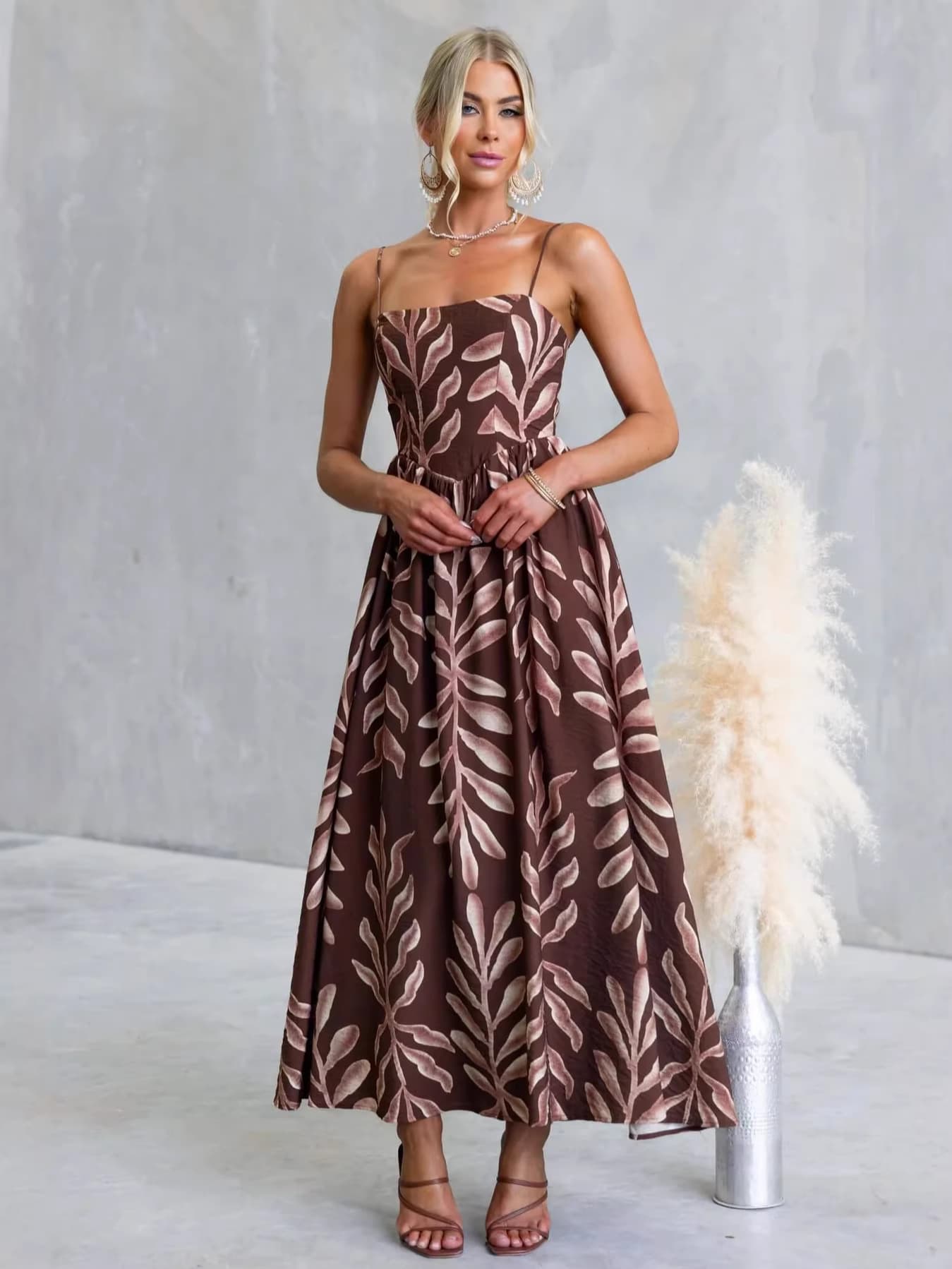 Afslappet Botanisk print Wrap-kjole i Bomuld — billede 1