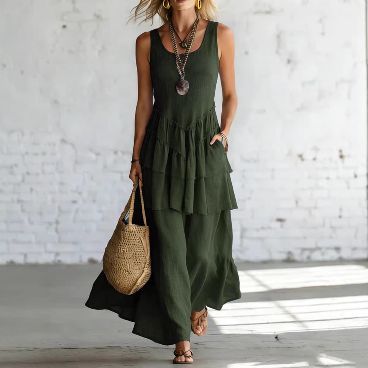 Elegant Tropisk print Sommerkjole i Bomuld — billede 1