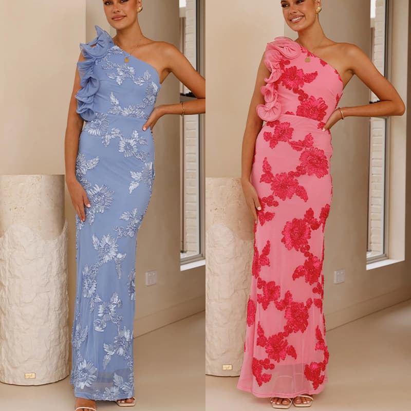 Letført Palmeblade Sommerkjole i Chiffon — billede 1