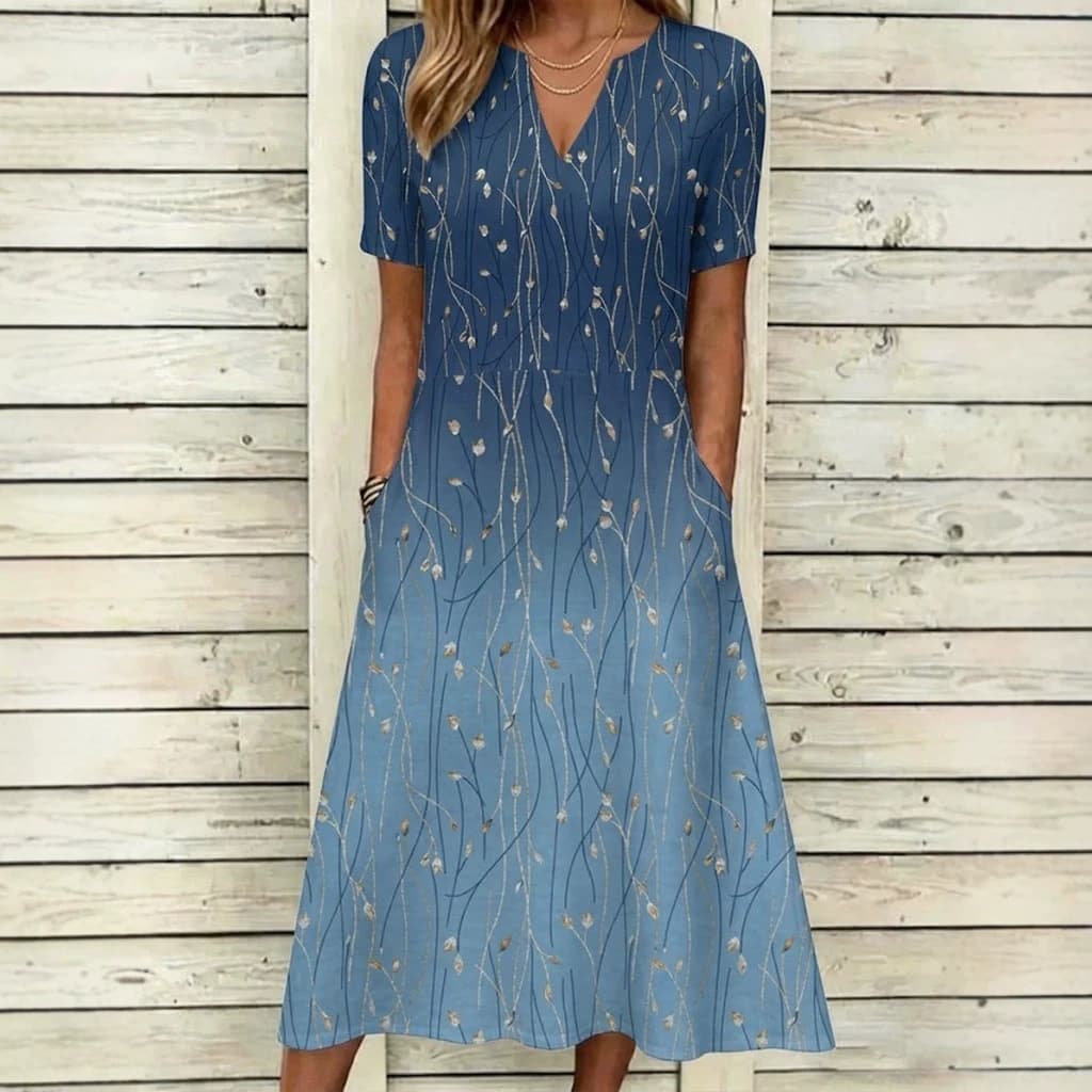Klassisk Akvarel-print Sommerkjole i Chiffon — billede 1