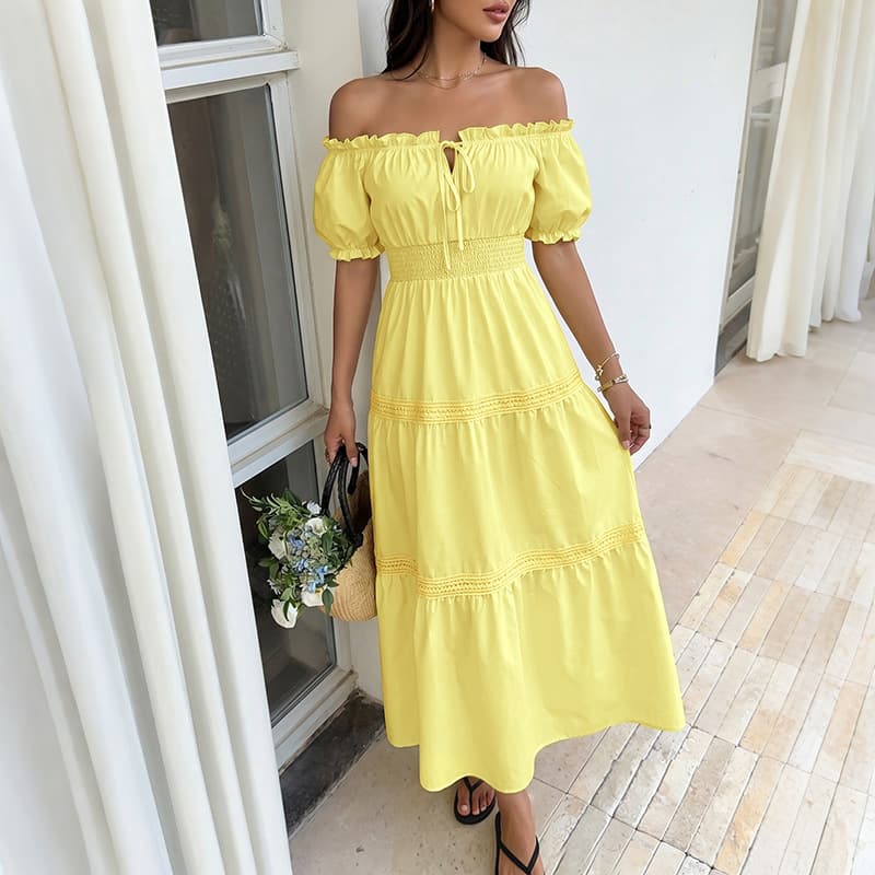 Minimalistisk Botanisk print Sommerkjole i Crepe — billede 1