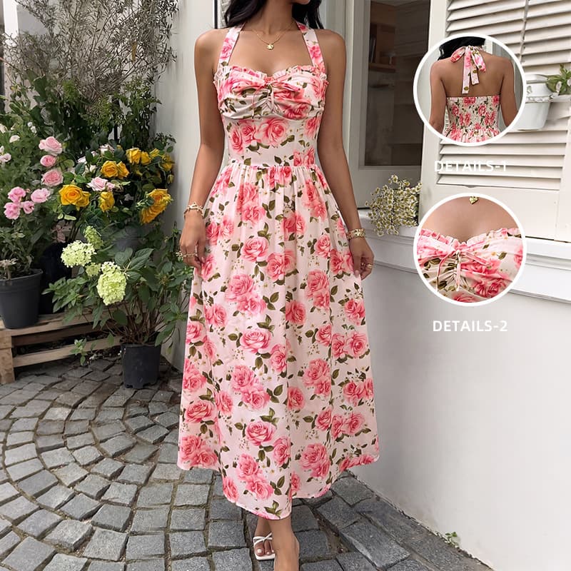 Raffineret Botanisk print Wrap-kjole i Poplin — billede 1