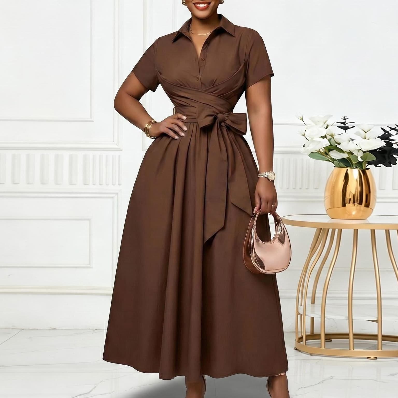 Moderne Tropisk print Plissékjole i Chiffon — billede 1